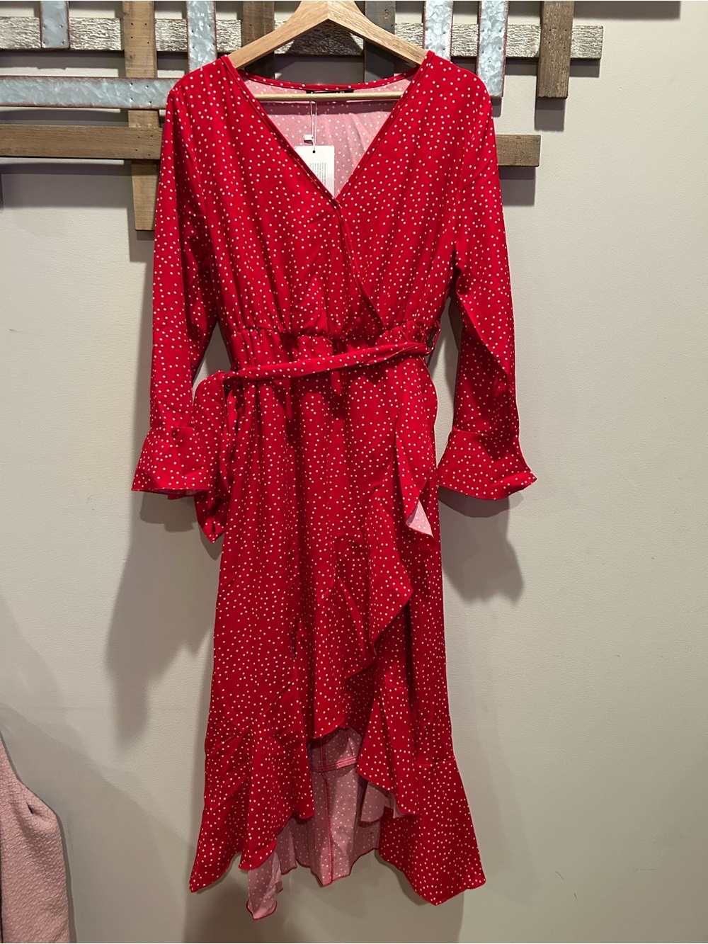 Bloomchic red Polka Dot faux Wrap Dress